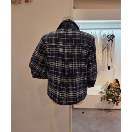 스트링 카라 체크 셔츠