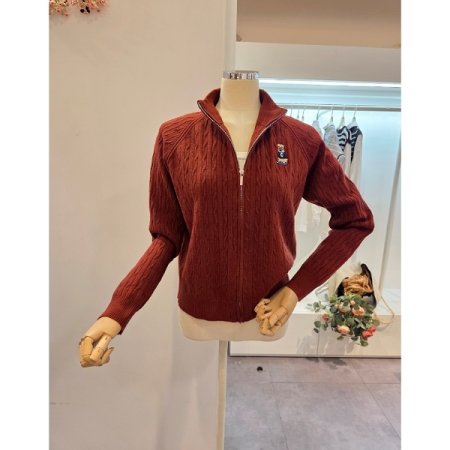 베어 자수 집업 가디건