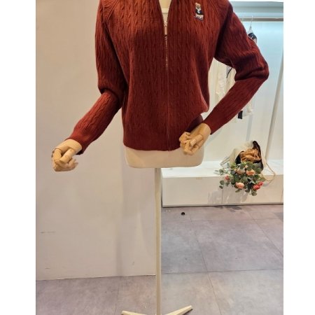 베어 자수 집업 가디건