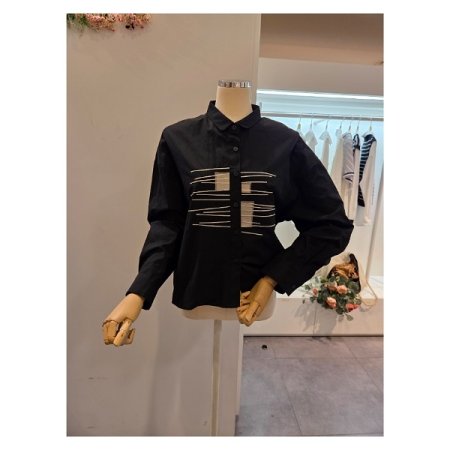 프린트 배색 카라 셔츠