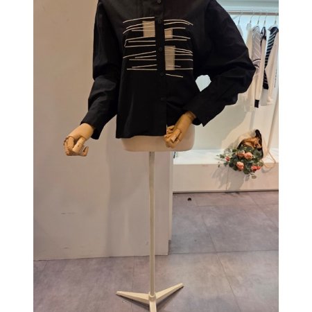 프린트 배색 카라 셔츠