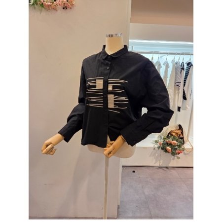 프린트 배색 카라 셔츠