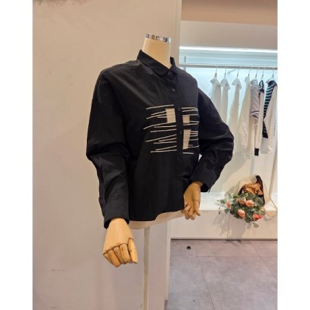 프린트 배색 카라 셔츠