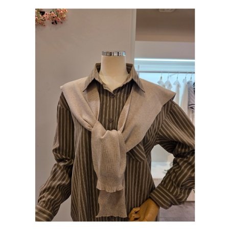 니트 숄 포켓 스트라이프 셔츠 세트