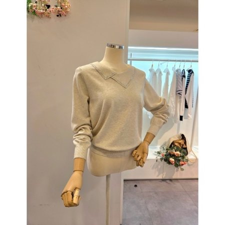 언발 넥 글리터 니트