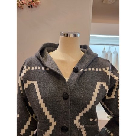 후드넥 패턴 스트링 가디건