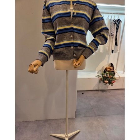 삼색 줄무늬 라운드 가디건