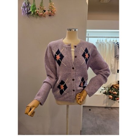 아가일 꽃 니트 가디건