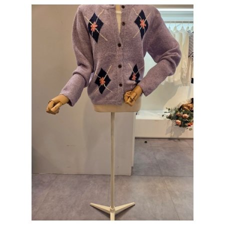 아가일 꽃 니트 가디건