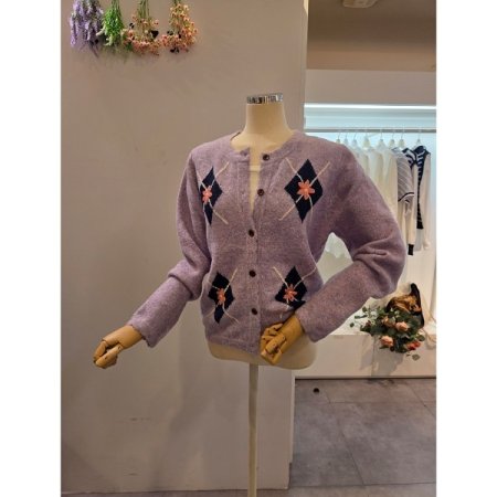 아가일 꽃 니트 가디건