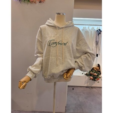 레터링 앞 포켓 후드 티셔츠