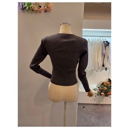 스트링 브이넥 골지 니트