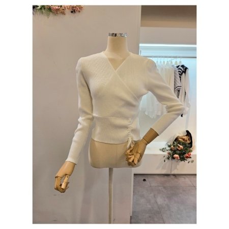 스트링 브이넥 골지 니트