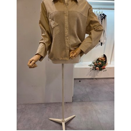 니트 배색 카라 스트링 셔츠