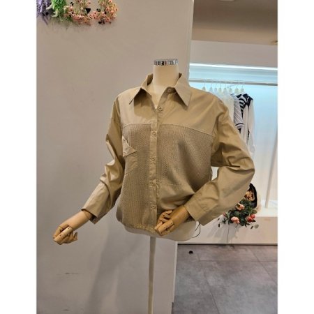 니트 배색 카라 스트링 셔츠