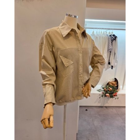 니트 배색 카라 스트링 셔츠