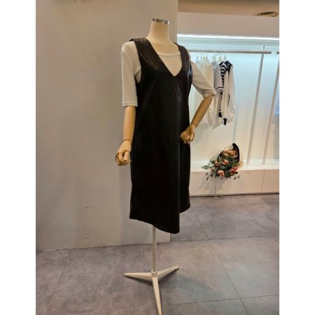 브이넥 레자 원피스