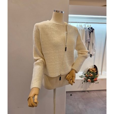 사선 집업 니트 가디건