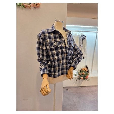 체크 페이크 포켓 셔츠