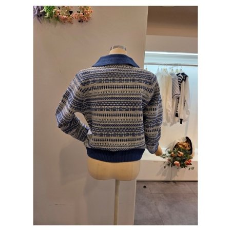 카라 배색 패턴 니트 가디건