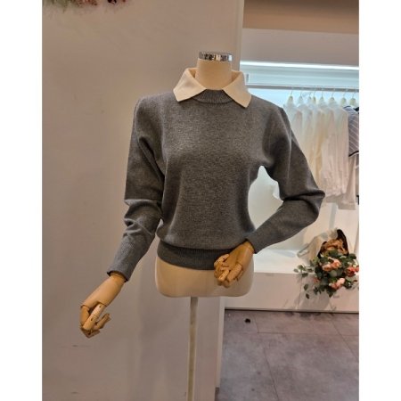 무지 카라 배색 니트