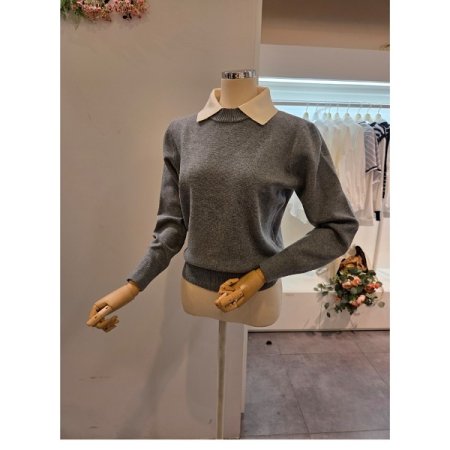 무지 카라 배색 니트