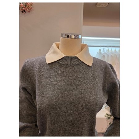 무지 카라 배색 니트