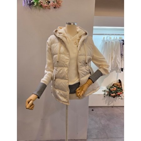 니트 후드 덕다운 패딩 조끼