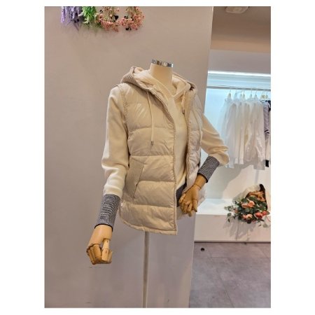 니트 후드 덕다운 패딩 조끼