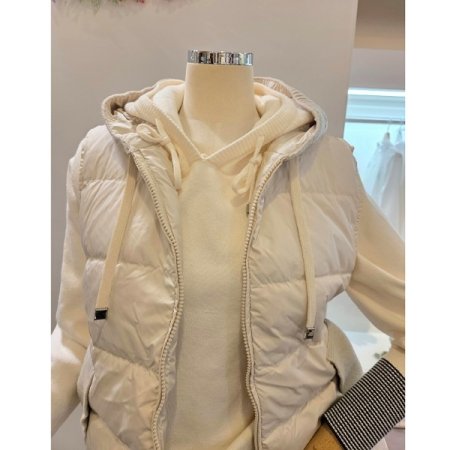 니트 후드 덕다운 패딩 조끼