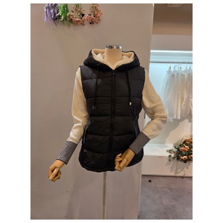 니트 후드 덕다운 패딩 조끼