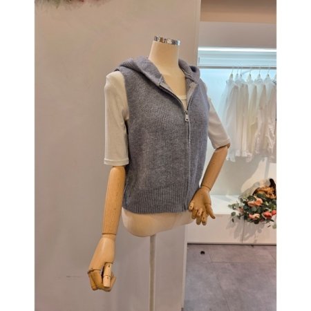 베이직 후드 집업 니트 조끼