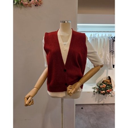 투톤 배색 브이넥 니트조끼