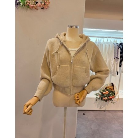후드 포켓 숏 집업 가디건