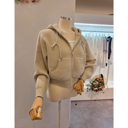 후드 포켓 숏 집업 가디건