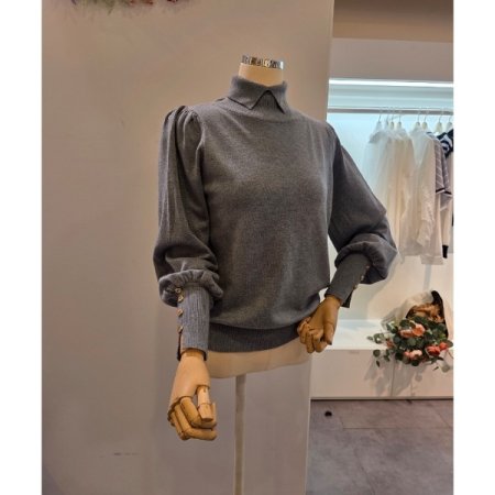 폴라 카라 퍼프 소매 니트