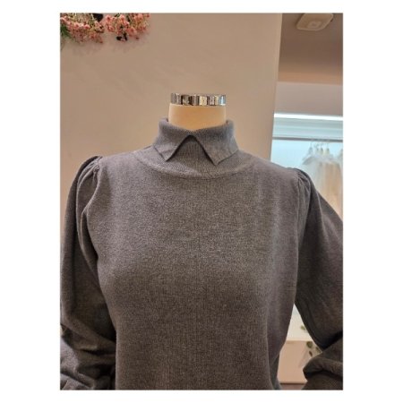 폴라 카라 퍼프 소매 니트