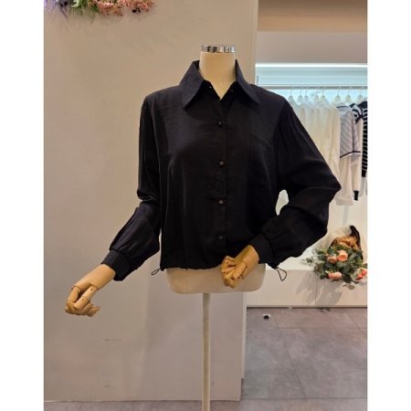 밑단 스트링 카라 셔츠