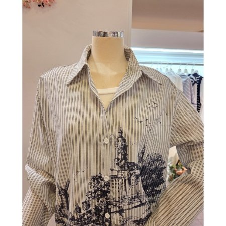 블랙 프린트 스트라이프 셔츠