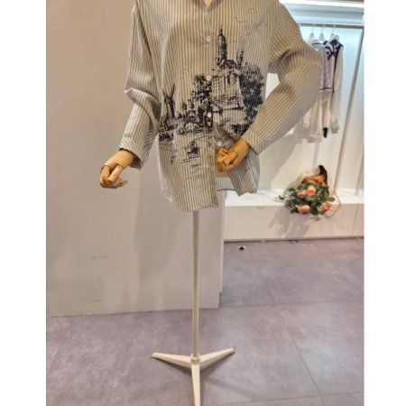 블랙 프린트 스트라이프 셔츠