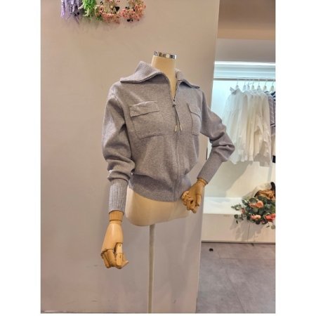 양 포켓 집업 카라 가디건