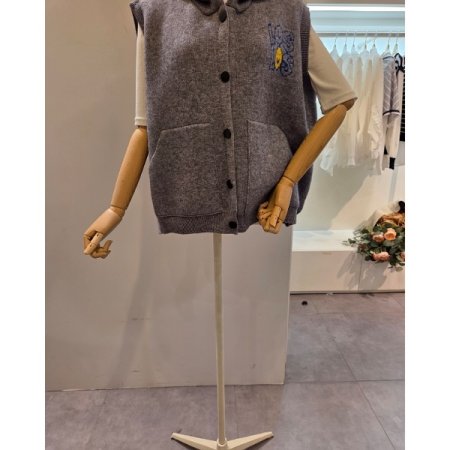 후드 백 스마일 니트 조끼