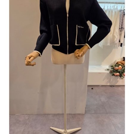 카라 줄 배색 집업 가디건