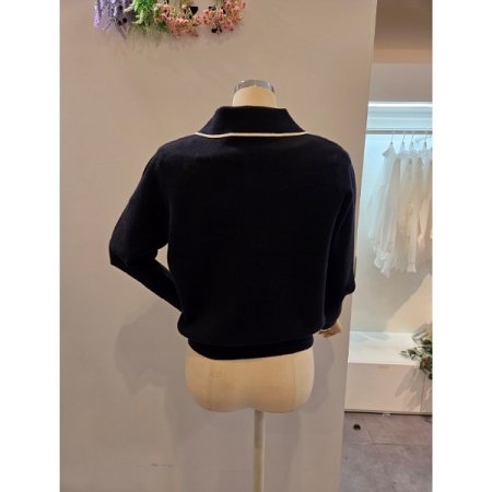 카라 줄 배색 집업 가디건