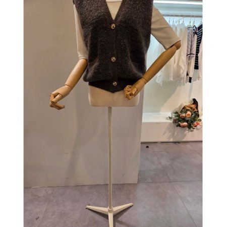 브이넥 페이크퍼 니트 조끼