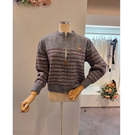 라운드 집업 줄무늬 가디건