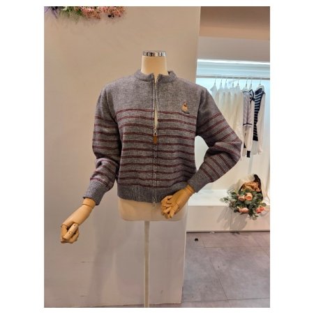 라운드 집업 줄무늬 가디건