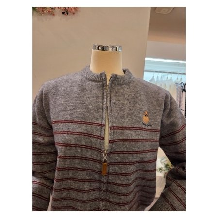 라운드 집업 줄무늬 가디건