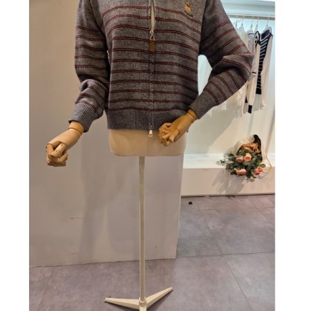 라운드 집업 줄무늬 가디건