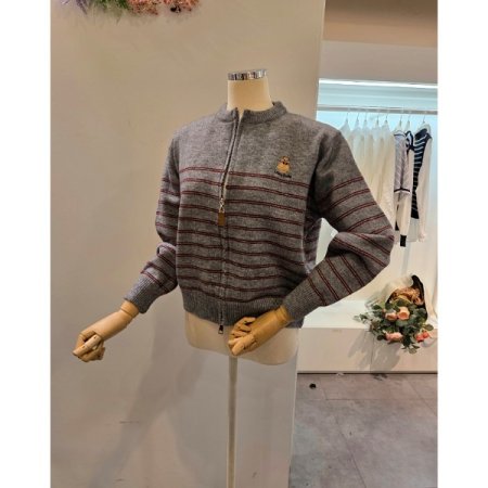 라운드 집업 줄무늬 가디건